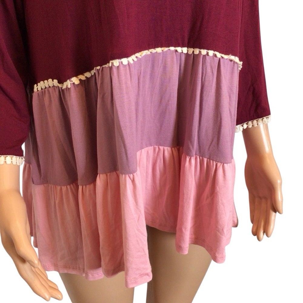 Adara 1X Babydoll Tunic Top Crochet Trim Boho Colorblock Rayon NWOT - Picture 4 of 7